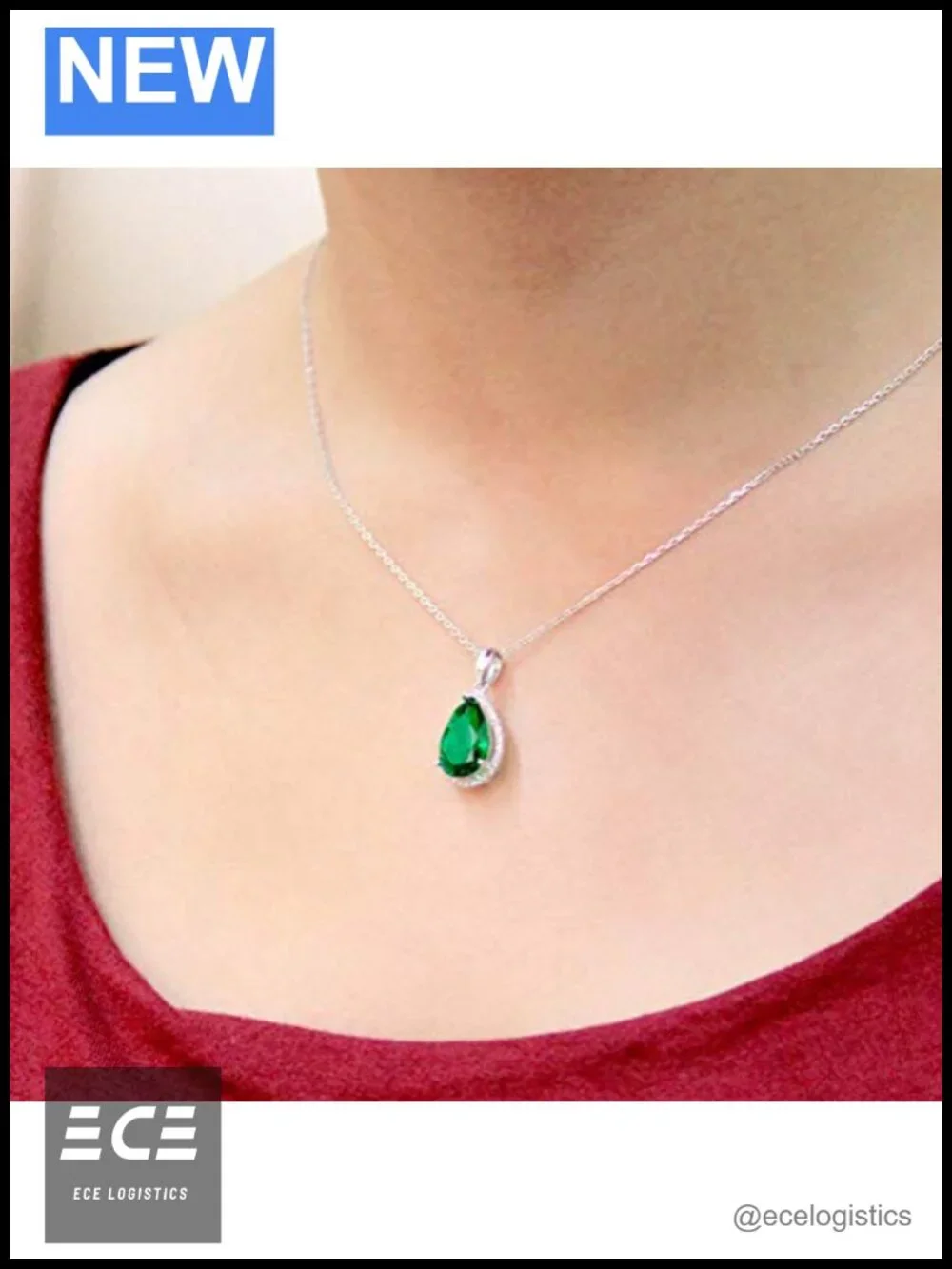 925 Sterling Silver Pear Shaped Pendant Necklace White Gold Plated 18